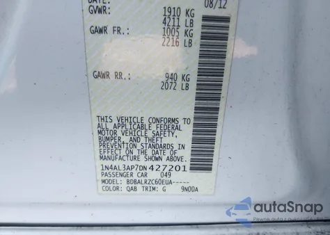 2013 Nissan Altima 2.5 S из США, поврежденный, VIN 1N4AL3AP7DN427201